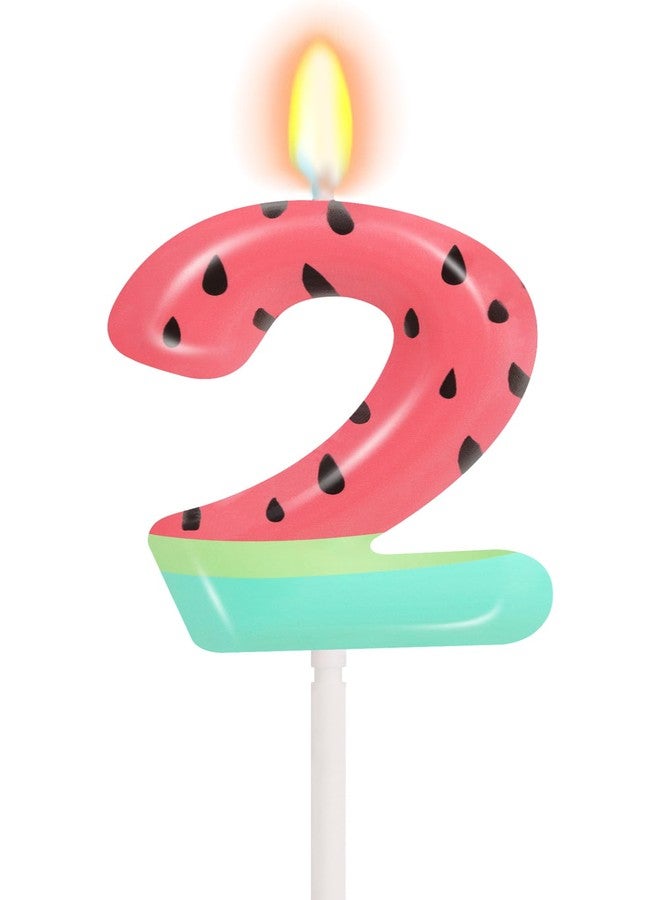 ElekFX Watermelon Number 2 Candle, Watermelon Birthday Decorations, Cute Cake Topper for Baby Girl Boy 2nd Birthday & Fruit Party - Image 1